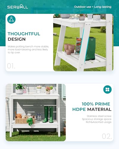 3 Tier Outdoor Potting Bench with Storage (White / Sleek)
