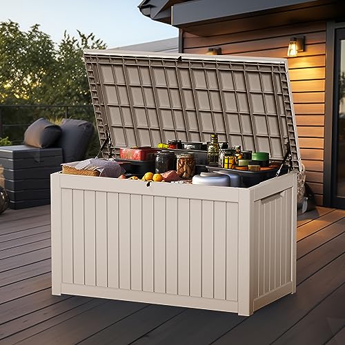 280Gal Outdoor Storage Box Waterproof Lockable Deck Box (Grey / 280 Gallon)