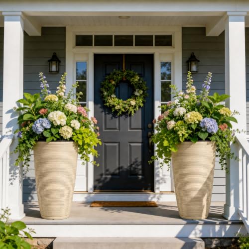 24" Large Outdoor Planters for Plants (23.5"h-ivory Stripes Texture)