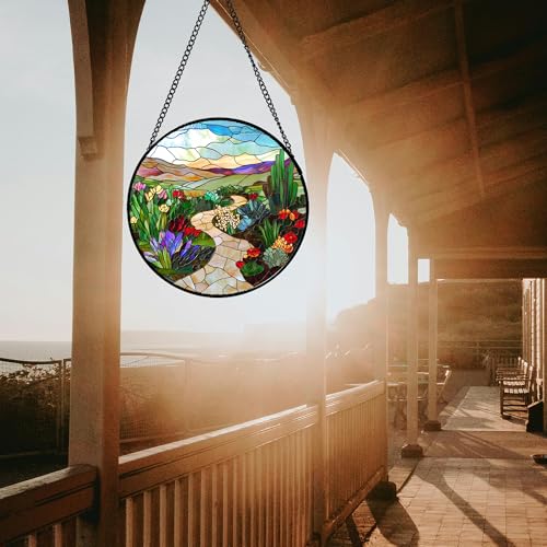 Desert Garden Path Stained Glass Window Hanging Suncatcher Gifts 12" (Multi Color / 11.8x11.8 IN)