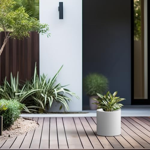 Small Round Cylinder White Concrete Planter 9.8" Tall (Pure White / 9.8" Dia)