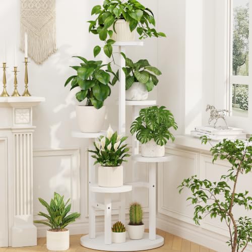 Wood Small Plant Stand Table Tall for Indoor Corner (Classic White / 5 Tier)