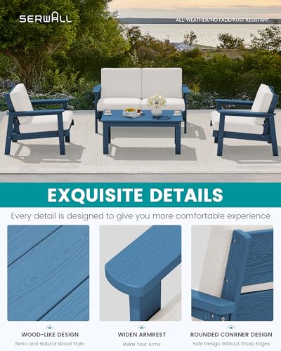 HDPE Patio Furniture Set with 15FT Double Side Patio Umbrella (5 Count)