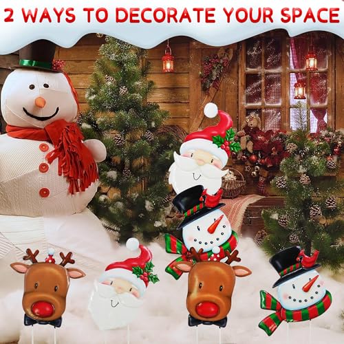 3 Pack Metal Christmas Yard Signs Decor for Multiple Stacked (Santa Claus Snowman Reindeer)