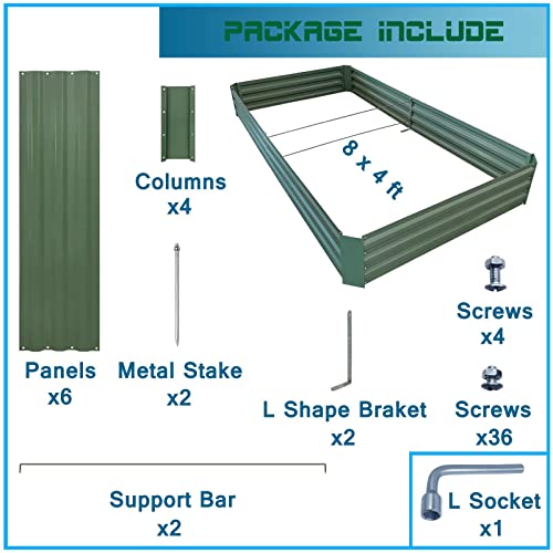 8x4x1ft Green Metal Raised Garden Bed Kit (Green / 8x4x1 ft)