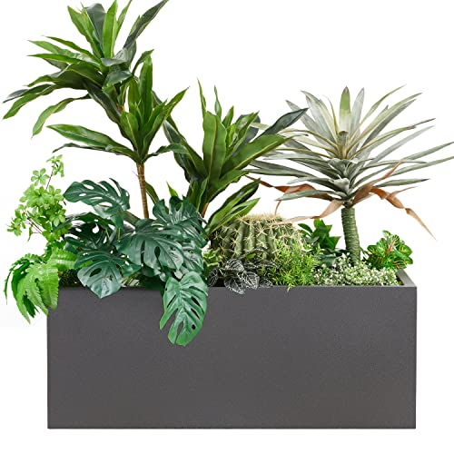 38Lx15Wx15H Rectangular Metallic Planter Box for Outdoor Indoor Plants (Gray)