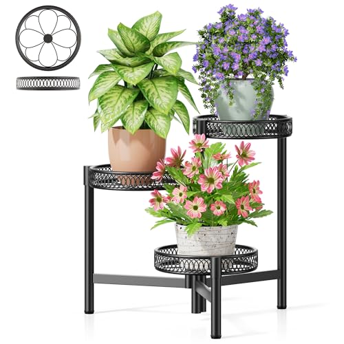 3 Tier Metal Plant Stand Indoor Outdoor (BlackFlower / 3-tiers)