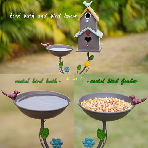 Bird Baths and Bird House with Pole (brown)