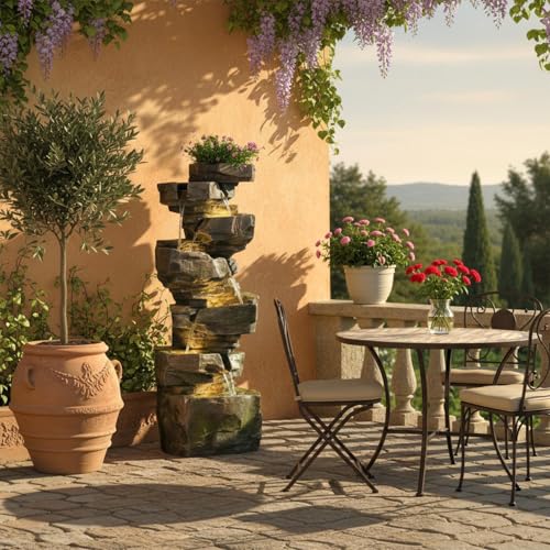 48H Large Rock Cascading Outdoor Water Fountain with 6 Tiers (48H / Gray-rock)