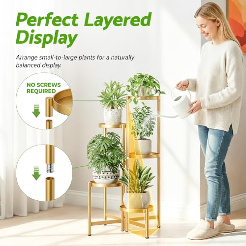 Tall Gold Plant Stand Indoor Outdoor (GoldDisk / 5-tiers)