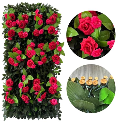Expandable Fence Privacy Screen for Balcony Patio Outdoor (Branches -Red Rose)