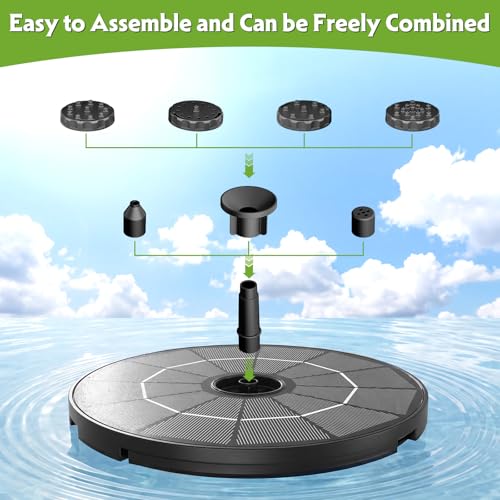 2.8W Solar Fountain Pump with 6 Nozzles & Ground Stakes 3.9ft Cord (2.8W-Cord / Black02)