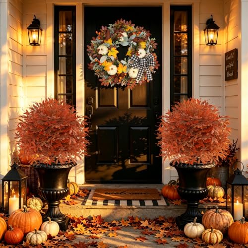 2 Pack Fall Artificial Cedar Topiary Balls with Ground Spike (Fall Cedar)