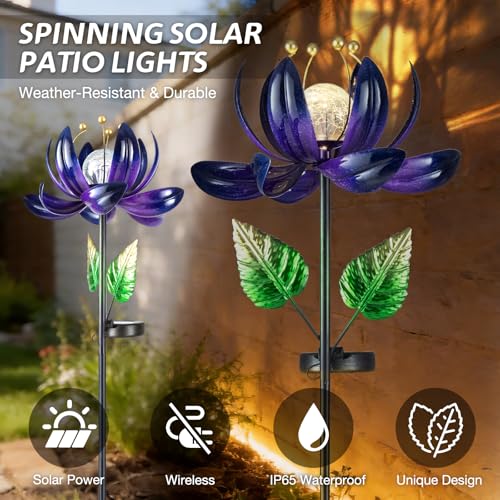 Solar Purple Metal Flower Wind Spinners (Purple 3)