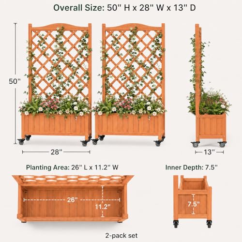 2 Pack Trellis Raised Garden Bed Trellis for Climbing Plants (Red Brown / H50 × W28 × D13 in)