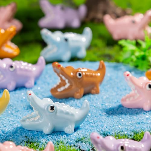 28 Pcs Mini Resin Crocodile Figurine Crocodile Mini Crocodile Figurine Cake Decorations Cute Miniature Resin Sculpture Ornament Micro Landscape Office Garden Desk Party Tabletop Decor (Crocodile-28p)