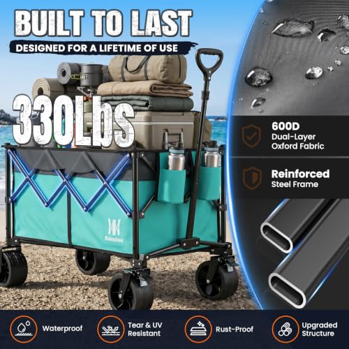 330Lbs Collapsible Folding Wagon (Light Blue / 165L)