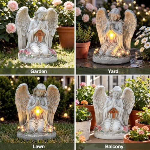Solar Angel Garden Statues with Cross and 6 LED Lights (Angel)