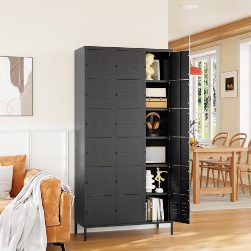 Metal Locker with 18 Doors Employees Locker (Black(4 Legs) / 18 Doors-Wide-71")