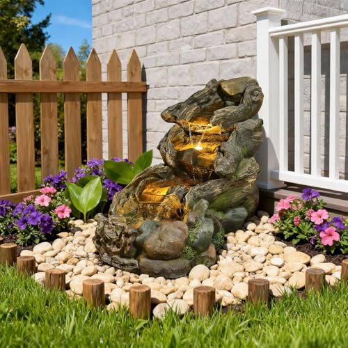 37" L Tree Trunk Outdoor Water Fountain with 3 (37" L)