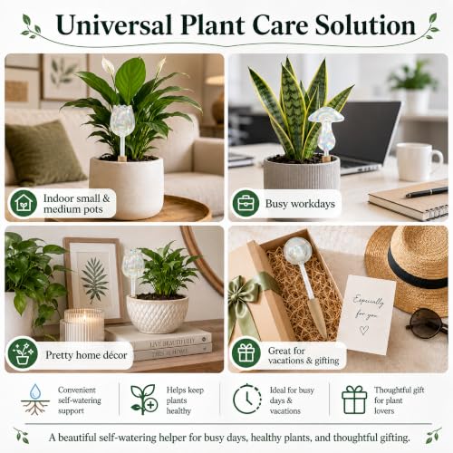 Non Clogging Iridescent Ball Plant Watering Globes with Terracotta Spikes (3 Iridescent Balls)