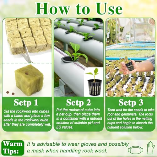 144PCS 1.2" Rockwool Cubes & 120PCS 2" Net Cups for Hydroponics (264 Count)