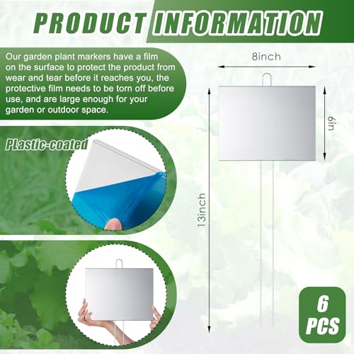 20 Pcs Large Plant Marker (6'' X 8'' with 13'' Stake / Silver)