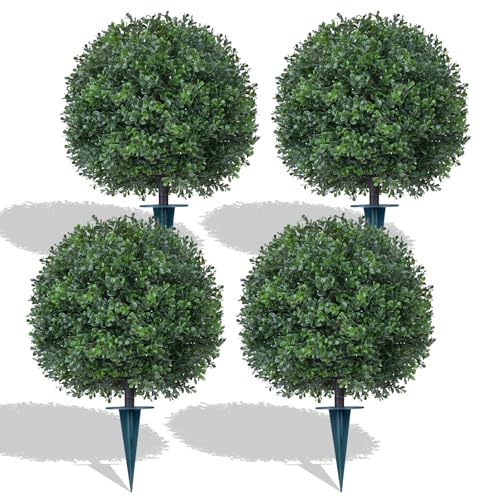4PCS 24" Artificial Boxwood Topiary Ball Trees with Ground Spike (Boxwood 4pcs)