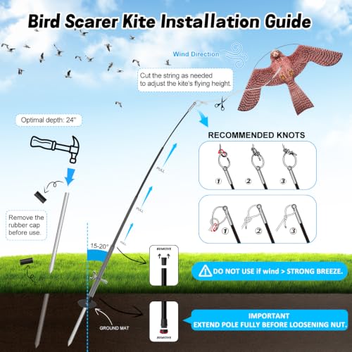 Bird Scarer Kite with 19ft Pole Bird Hawk Flying Kite