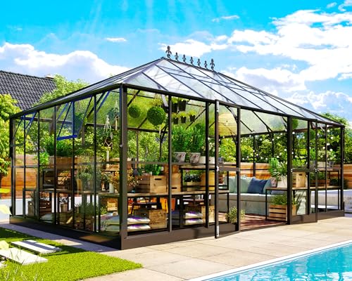 16x12x9.5 FT Outdoor Polycarbonate Greenhouse with Clear Panels (16x12x9.5 FT)