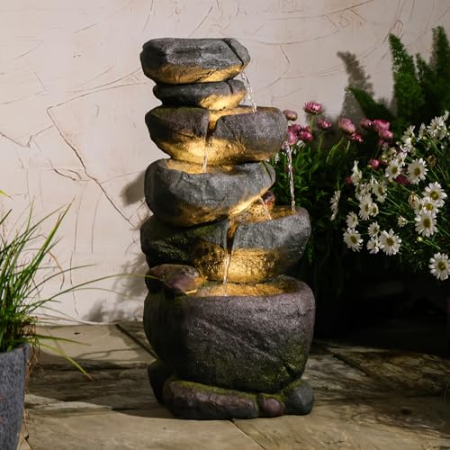 27.8" H Outdoor Water Fountain with LED Lights (Gray - 27.8 Inch)