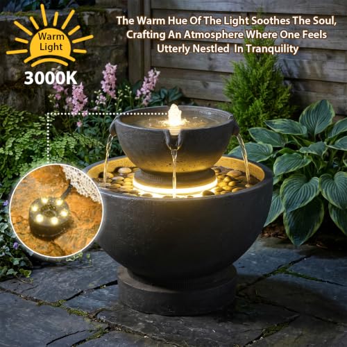 Small Modern Outdoor Water Fountain with Led Lights (15.75H-GRAY / 15.75h-gray)