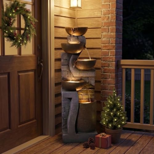 42" Tall Outdoor Fountain with LED Lights (Gray-42)