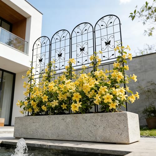 4 Pack Metal Garden Trellis 86.7" Black Fence Rustproof Garden Trellis for Climbing Plants Support Roses Flower Outdoor Lawn