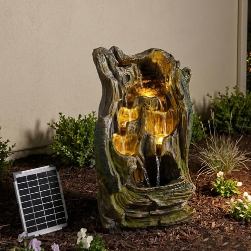 Solar Outdoor Water Fountain (Wooden Solar Powered - 24.4 Inch)