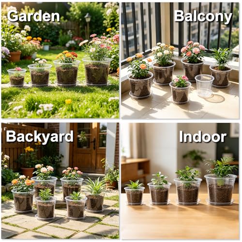 4/5/6/7 Inch 40 Pack Clear Plastic Nursery Pots with Drainage and Saucer (4/5/6/7inch 40pack)