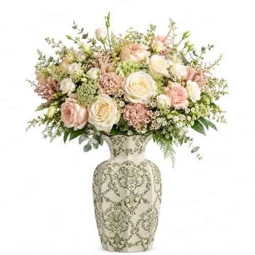 Chinoiserie Ceramic Vase (Green White02 / Large)
