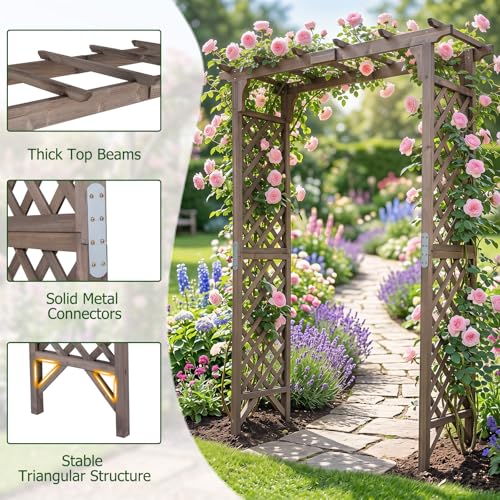 85" Wooden Garden Arch Trellis (60"W x 85"H / Dark Brown)
