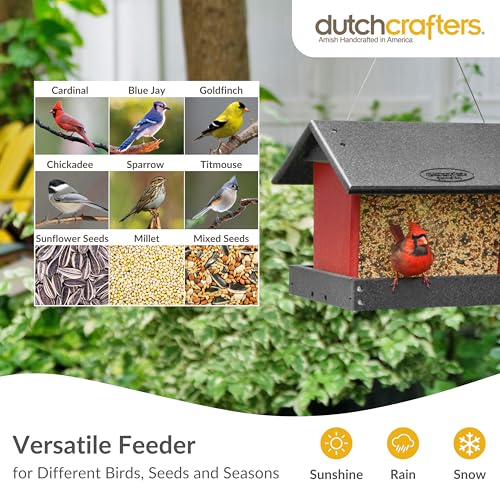 Poly Hanging Hopper Bird Feeder (Black & Red / Hanging)