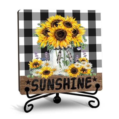 Sunflower Decor for Rustic Farmhouse (Black and White Plaid Sunshine)