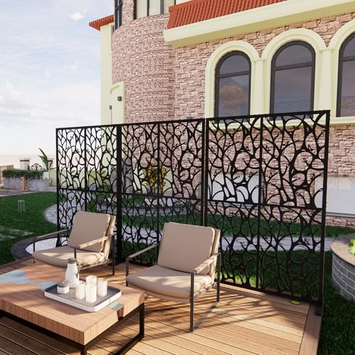 Metal Privacy Screen Outdoor W3.8Ft x H 6Ft Patio Privacy Panels Free Standing Divider Decorative 2 Pack for Balcony Garden Room Lawn Deck