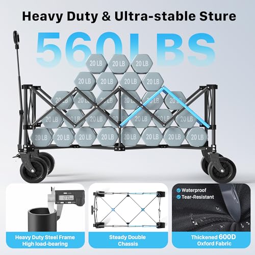 48" XL Collapsible Wagon Cart (Black / 400L-48in)