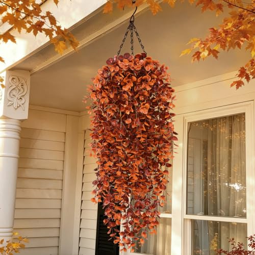 4Pcs Fake Hanging Plants (Red-brown Eucalyptus Vines / 4Pcs Plants)