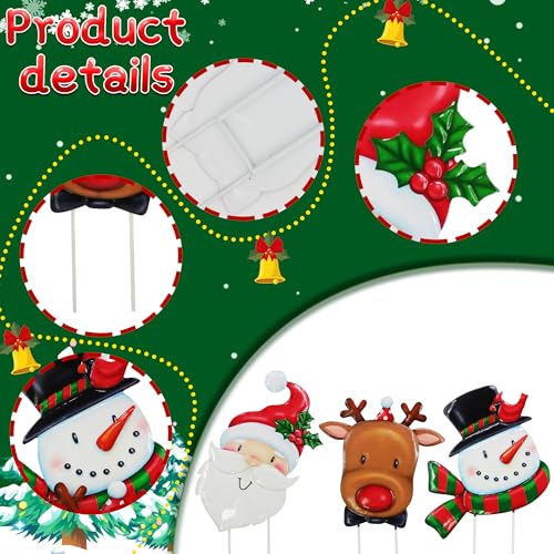 3 Pack Metal Christmas Yard Signs Decor for Multiple Stacked (Santa Claus Snowman Reindeer)