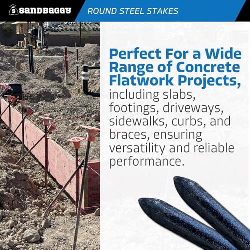 36 Inch Round Steel Concrete Form Stakes with Nail Holes (10 Count)