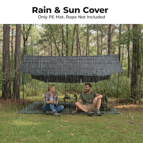 Heavy Duty Tarp Waterproof 13' x 13' Tarpaulin Ground Trailer with Rust Grommet Weather Resistant Cover Outdoor Camping 10 Mil Thick PE Floor Lightweight Mat