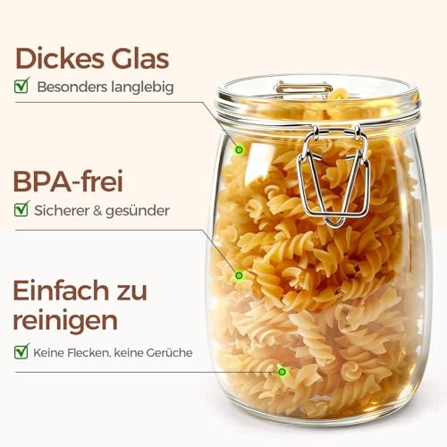 Glass Jars with Airtight Lids 34oz 3 Pack Pantry Storage Coffee (34oz*3)