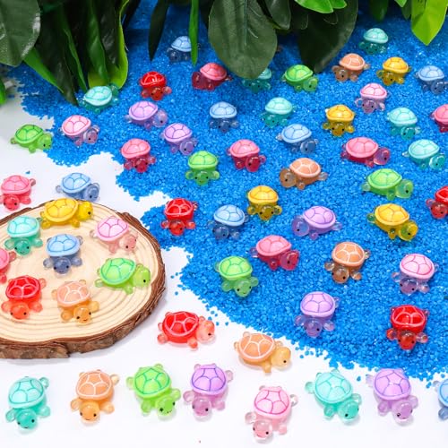 120PCS Luminous Mini Resin Turtles 9 Colors Glow in The Dark Tiny Sea Turtle Figures to Hide Small Plastic Ocean Animal for Micro Landscape Fairy Garden DIY Miniature Dollhouse Home Decor Party Favers (120pcs-turtles)