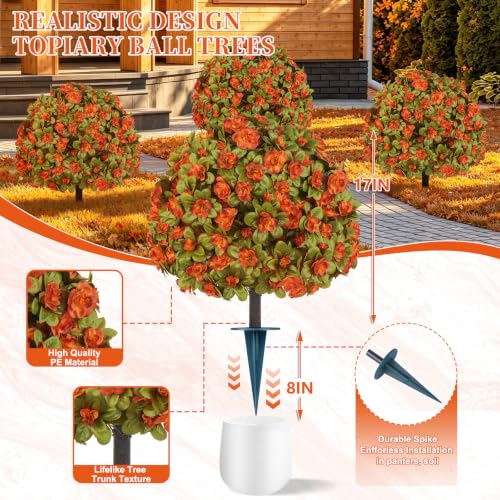 2 Pack Artificial Fall Azlea Flower Topiary Balls for Outdoor (Azalea)