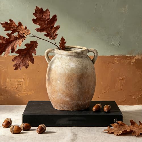 Ceramic Flower Vase 7.6 inch Farmhouse Rustic Vase Decorative Pottery Terracotta Vases for Home Decor Table Mantle Fireplace Living Room Bathroom Wedding Centerpiece (M-aged Terra)
